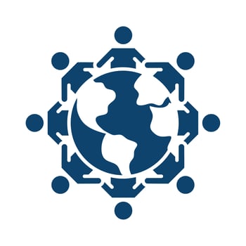 kids holding hands around world silhouette icon vector