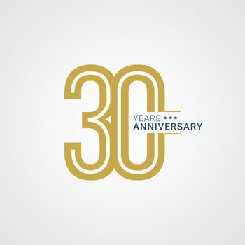 Anniversary golden badge 30 years with gold style vector design