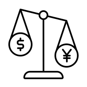 balance with dollar and yen coin line style vector