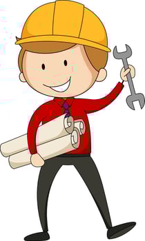 Little engineer doodle cartoon character isolated vector