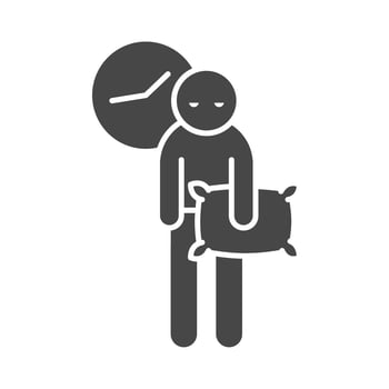 insomnia person sleepless with pillow in hand silhouette icon style vector