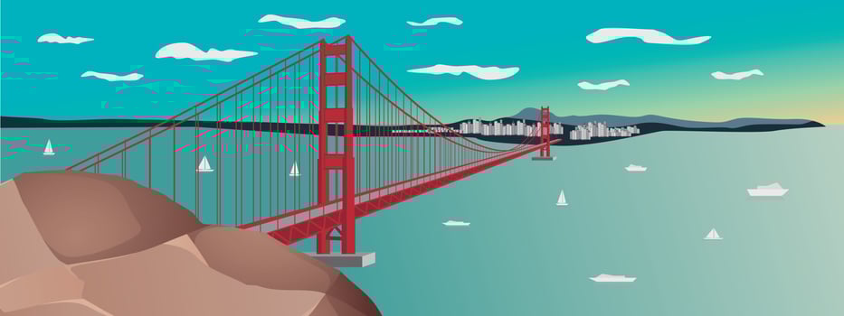 vectorial illustration of the Golden Gate Bridge sunset in San Francisco vector