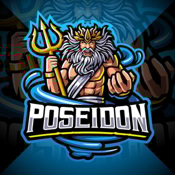 Poseidon esport mascot logo design with trident weapon vector
