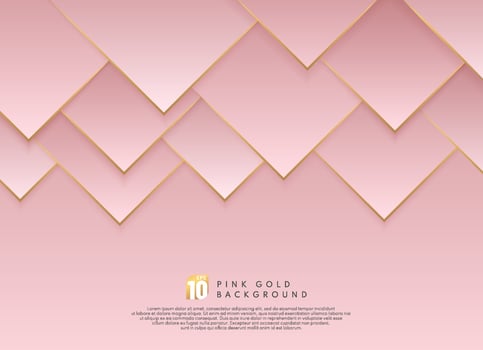 Abstract modern luxury pink gold gradient triangle shape with golden line. Geometric rose gold color overlapping layer elegant style with copy space. Vector illustration