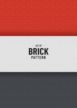 Set of brick walls of different colors. Modern red white and black horizontal geometric pattern. Realistic different brick textures collection. Vector illustration