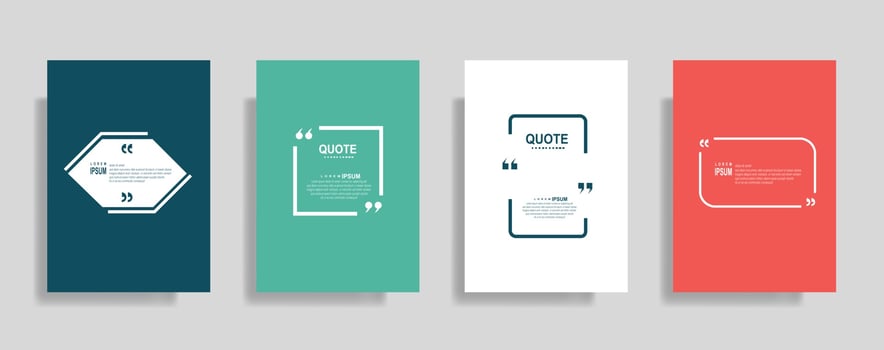 Quotes frame blank templates set, Text in brackets, citation empty speech bubbles. Text bos isolated on color background. vector