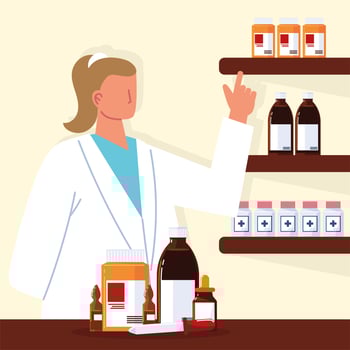 pharmacist serving prescription vector