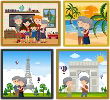 Family photo frames hanging on the wall vector