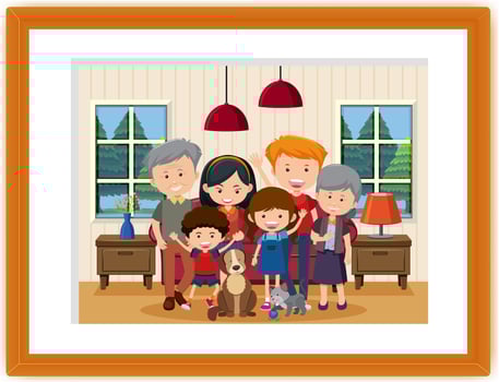 Happy family picture cartoon in a frame vector