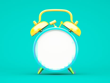 3d rendering blue alarm clock on blue background photo