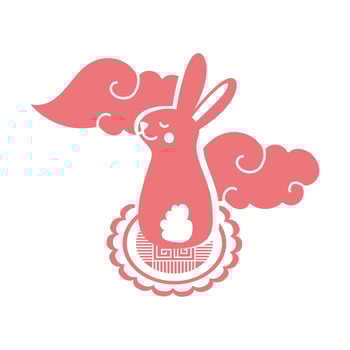mid autumn festival card with rabbit in seal line style icon vector