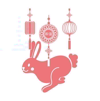 mid autumn festival card with rabbit and lace hanging line style icon vector