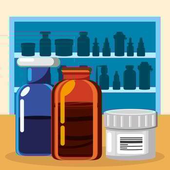 pharmacy shelves with medicines vector