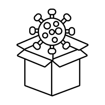 covid19 particle in box carton line style icon vector