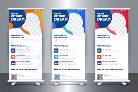 Free Travel Roll Up Banner Design Idea For Travel and Tourism Agency vector