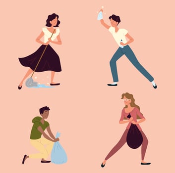people cleaning set vector