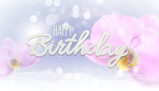 Realistic 3d orchid flower background. Happy Birthday Concept Background. Vector Illustration