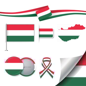 Hungary Flag with elements vector