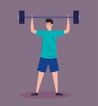 man with weight, heavy equipment, sport and leisure vector