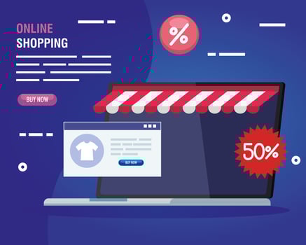 shopping online on website or mobile, concept marketing and digital marketing in laptop with discount vector