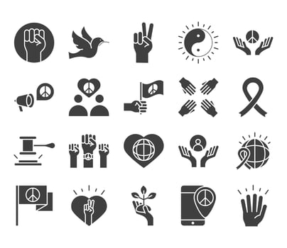 human rights day line icons set design included raised hand dove peace ribbon heart vector