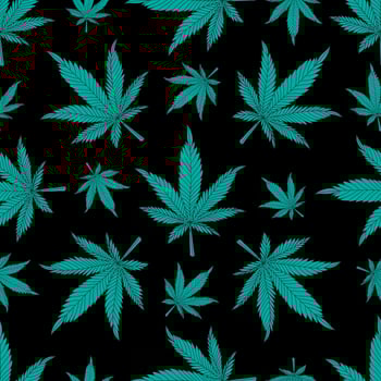 Cannabis seamless pattern. Green hemp leaves on a black background. Marijuana pattern vector illustration