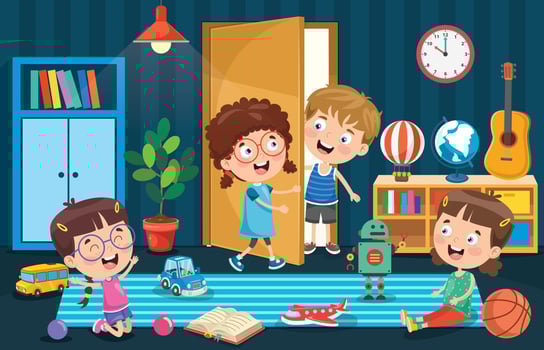 Little Children Playing At Room vector