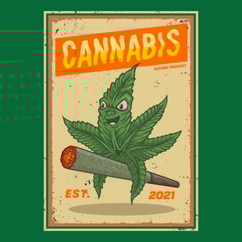 cannabis riding a cigarette,premium vector
