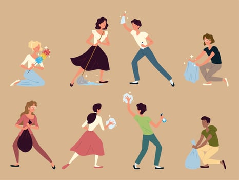 people cleaning icons vector