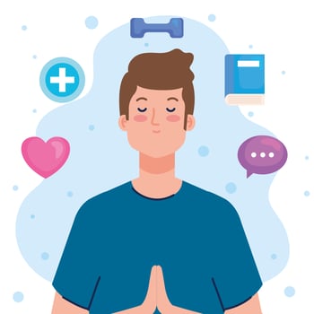 mental health concept, man with mind and healthy icons vector