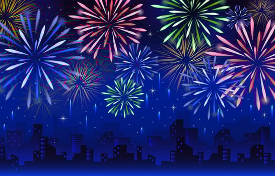 Fireworks with City Background Template vector