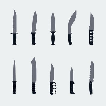 Combat Survival Military Knife And Blade Melee Weapon War Hunt Fight Collection Flat Vector