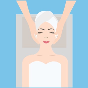 a half-naked woman with towel lying down and being massaged in a beauty treatment spa salon Flat Vector Illustration