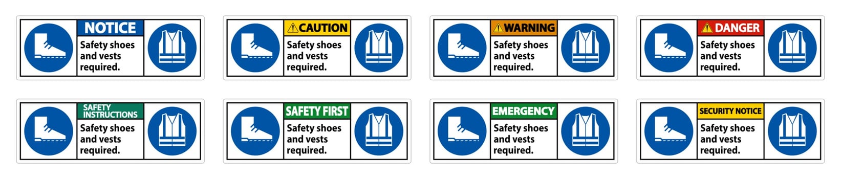 Safety Shoes And Vest Required With PPE Symbols on white background vector