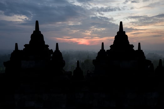 The Borobudur temple at sunrise photo