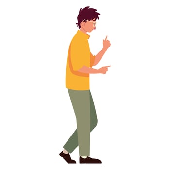 young man wearing glasses walking on white background vector