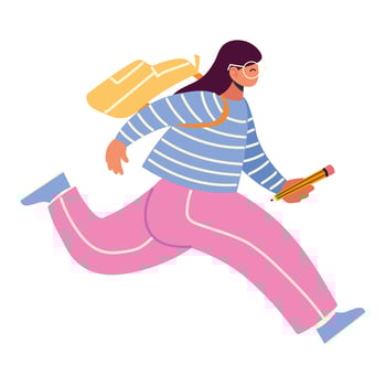 back to school, student with bag and pencil running vector