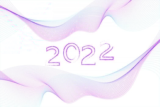 Happy New Year 2022 text design. Cover of business diary for 2022with wishes. Brochure design template, card, banner. Vector illustration. Isolated on white background.