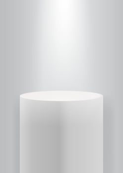 Realistic 3d museum podium with spotlight. Blank product pedestal template. Vector Illustration