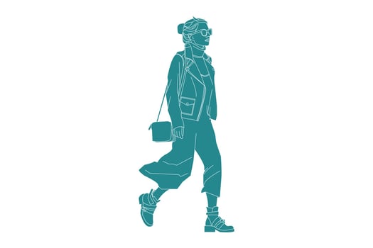 Vector illustration of casual woman walking on the sideroad, Flat style with outline