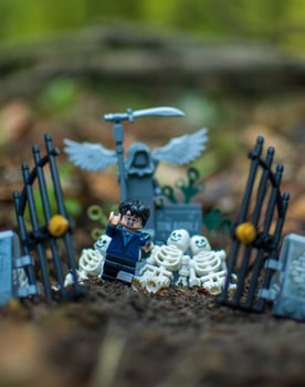 Warsaw 2020 - Lego Harry Potter minifigure running from cemetery photo