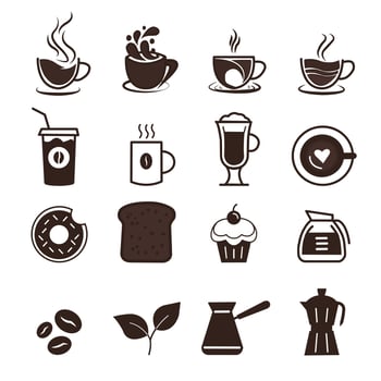 Icon set of cafe and coffee production collection vector symbol in trendy flat style