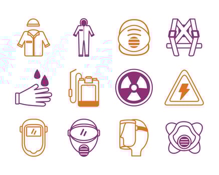 bundle of protection tools set icons vector