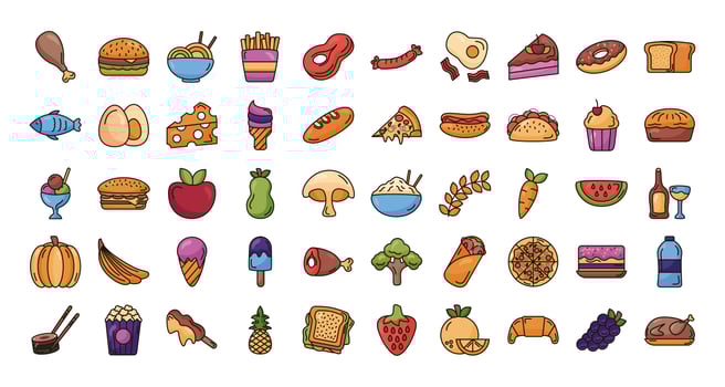 bundle of delicious food set icons vector