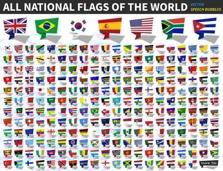 All national flags of the world. Speech bubbles design. vector