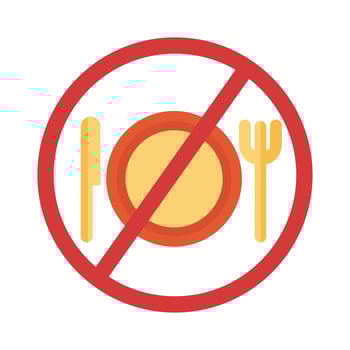 dish with knife and fork in denied symbol flat style vector