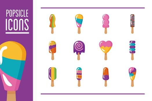 bundle of ice creams set icons and lettering vector