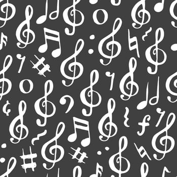 Music note seamless pattern vector illustration. Hand drawn sketched doodle music notes symbols
