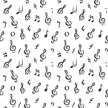 Music note seamless pattern vector illustration. Hand drawn sketched doodle music notes symbols