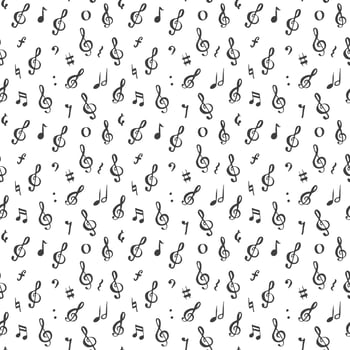 Music note seamless pattern vector illustration. Hand drawn sketched doodle music notes symbols